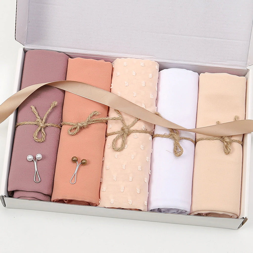 Premium 5 pair Women Muslim Hijab Cotton Solid Color Ladies Gift Set
